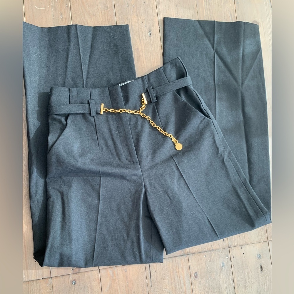 NEW Veronica Beard McGrath wool trousers pants with chain belt black